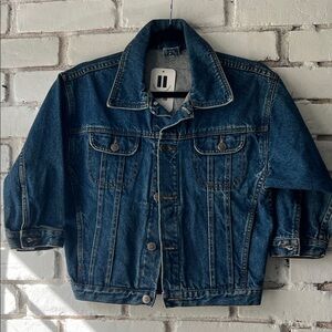 Classic Dark Blue Denim Jacket crop sleeve and body